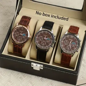 Men's Luxury Vintage Roman Quartz Watch Set, Classic Round Dial, PU Leather Strap, Alloy Case, Business and Sports Style, Perfect Gift Choice