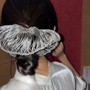 Handmade Silver Metallic Crochet Flower Scrunchie – Futuristic Hair Accessory for Night Party & Art Events