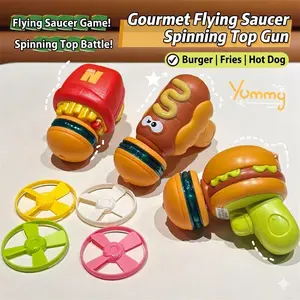 Gourmet Flying Saucer Spinning Top Launcher Toy, Hamburger Fries Hot Dog Blaster for Kids, Funny Spinning Top Battle Game Summer Toy