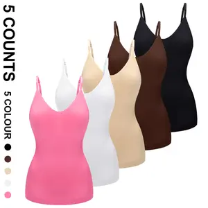 Solid Seamless Adjustable Strap Tank Tops for Women Tummy Control Shapewear Body Shaper Workout Vest Camisole Cami Tops