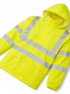 Men's Waterproof Breathable Work Jacket with High Visibility Reflective Strips, Raincoat with Large Pockets for Heavy Rain, Suitable for Construction and Fishing
