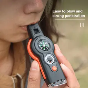 7-In-1 Multifunctional Survival Whistle with Compass, Magnifying Glass, Thermometer, Made of ABS Material, Ideal for Emergency Use