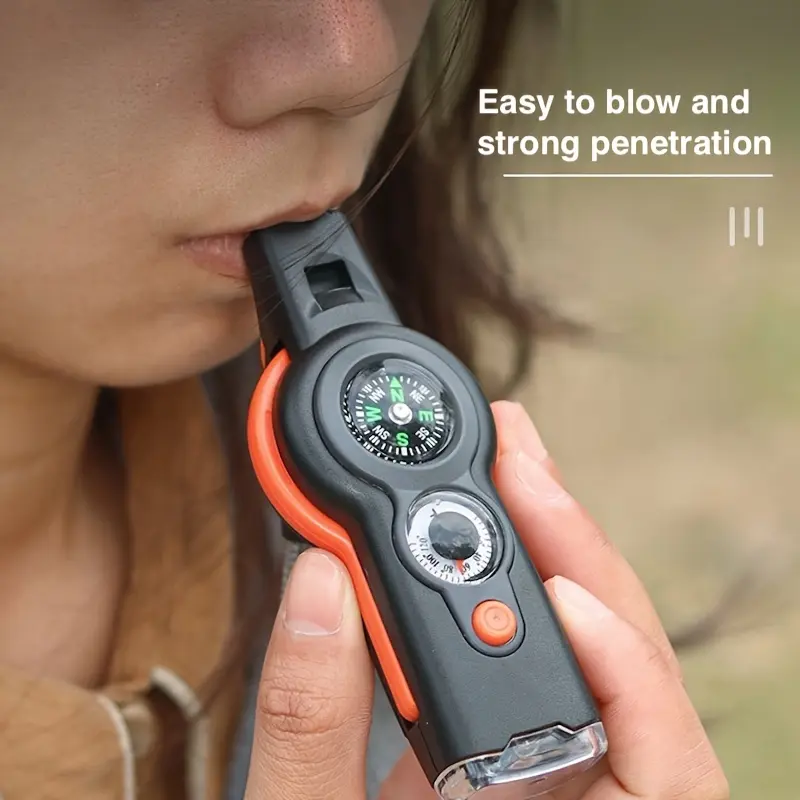 7-In-1 Multifunctional Survival Whistle, ABS Material Survival Tool with Compass, Magnifying Glass, Thermometer, Ideal for Camping, Hiking Emergency Use, Emergency Survival Gear, Outdoor Survival Kit
