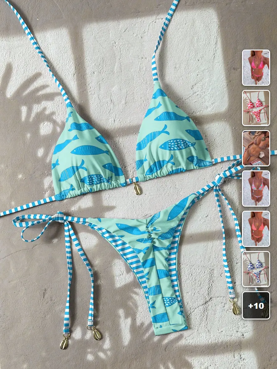 Bikini Set Halter Tie Triangle All-Over Print Beach Vacation Summer