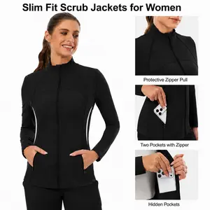 Scrub Jackets for Women, Zip Front Lightweight Slim Fit Nurse Tops with 4 Pockets, Princess Seams,360 Stretch Fabric