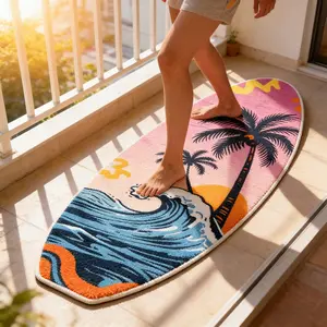 Creative Tropical Rainforest Surfboard Print Carpet, Foldable Plush Rug for Living Room Bedroom Balcony, Easy Care Large Area Mat