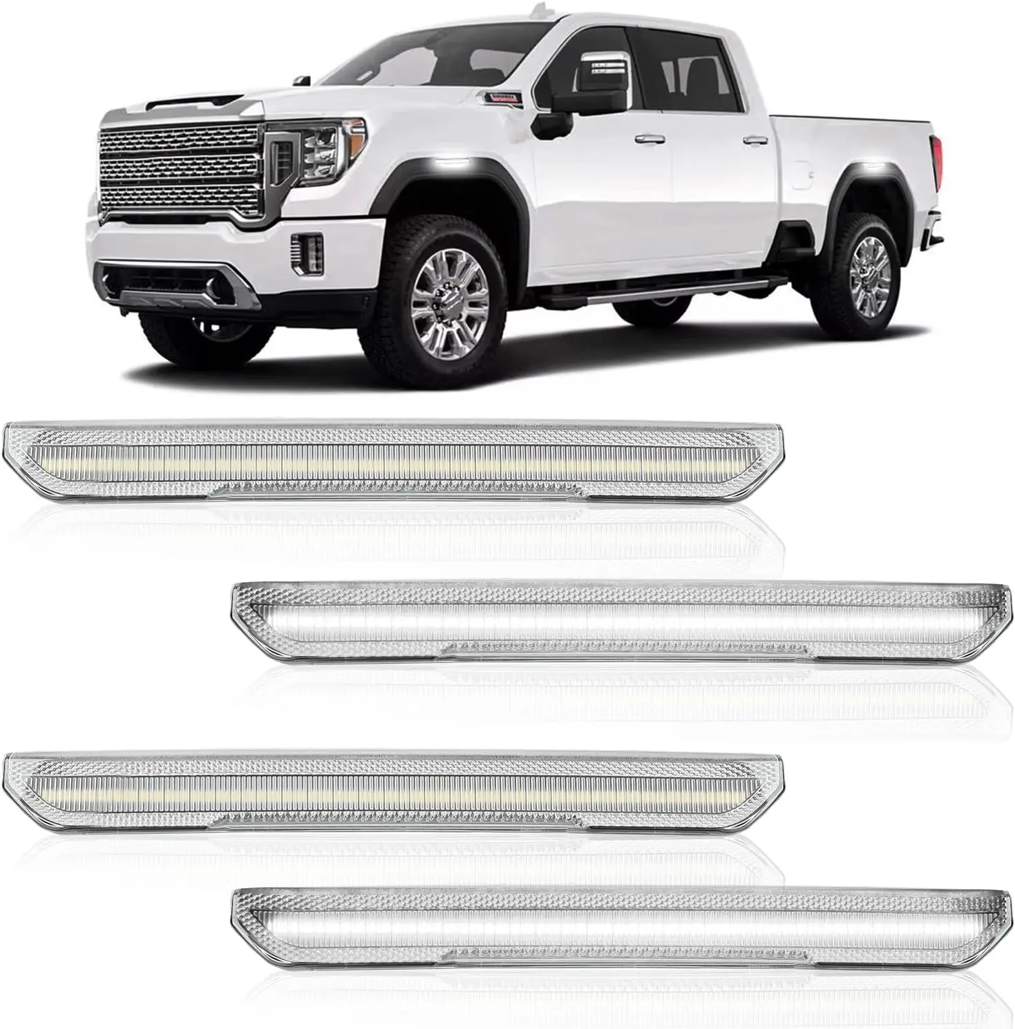 ROCCS 4PCS LED White Side Marker Lights Compatible with GMC Sierra 2500HD 3500HD,2020-2026 GMC 2500 Fender Lights Accessories Front Rear Bumper Marker Turn Signal Light