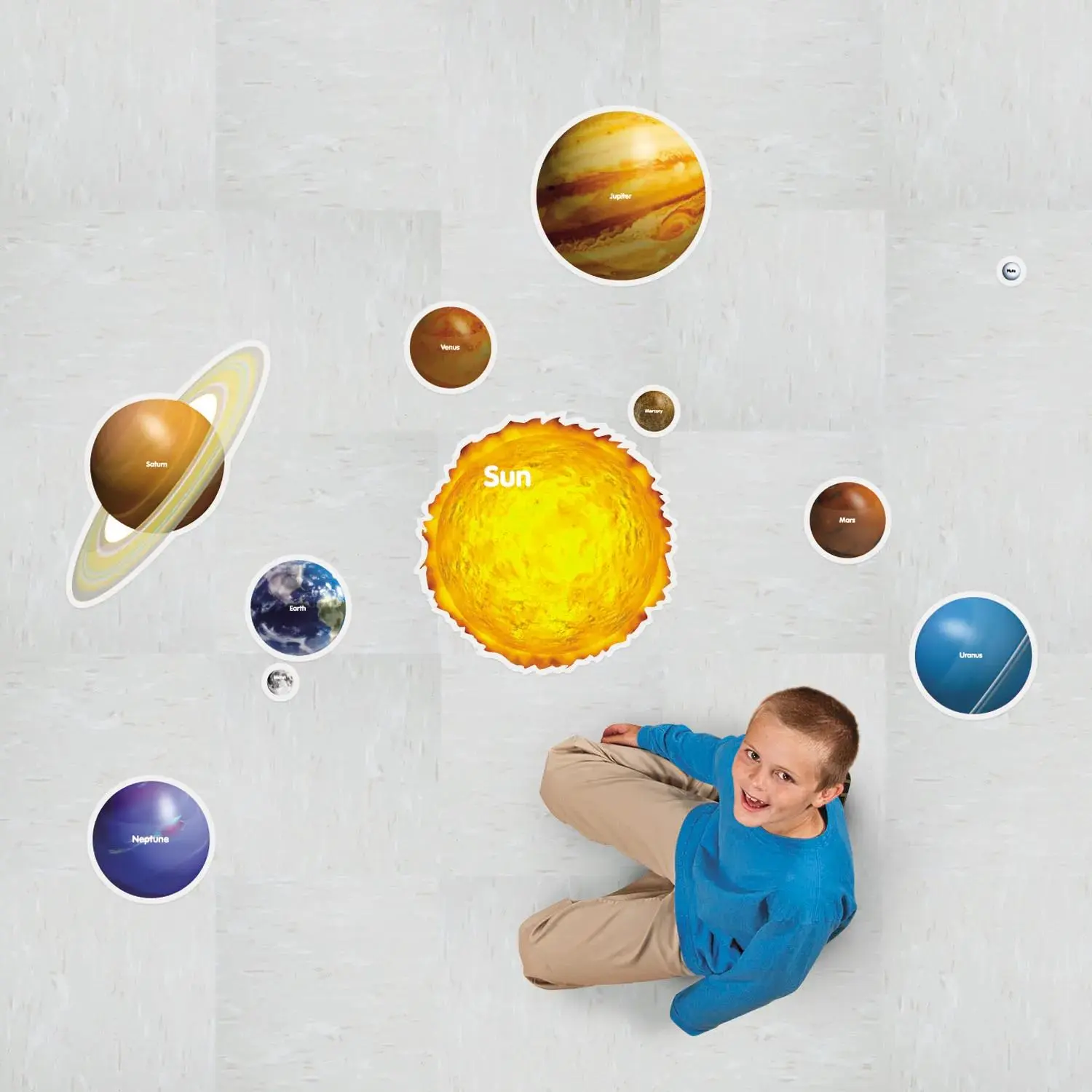 2 1/2" - 34" Solar System Sun, Planets & Moons Vinyl Floor Clings - 12 Pc.