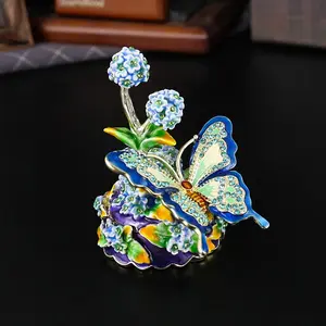 Dreamy Blue Butterfly Flower Bud Jewelry Box, Trendy Sea Blue Diamond Storage Case, Ideal Small Treasure Organizer, Fantasy Garden Decor