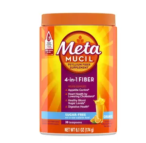 Metamucil Fiber Supplement, Sugar-Free Fiber Powder for Daily Digestive Health, Orange, 30 Servings