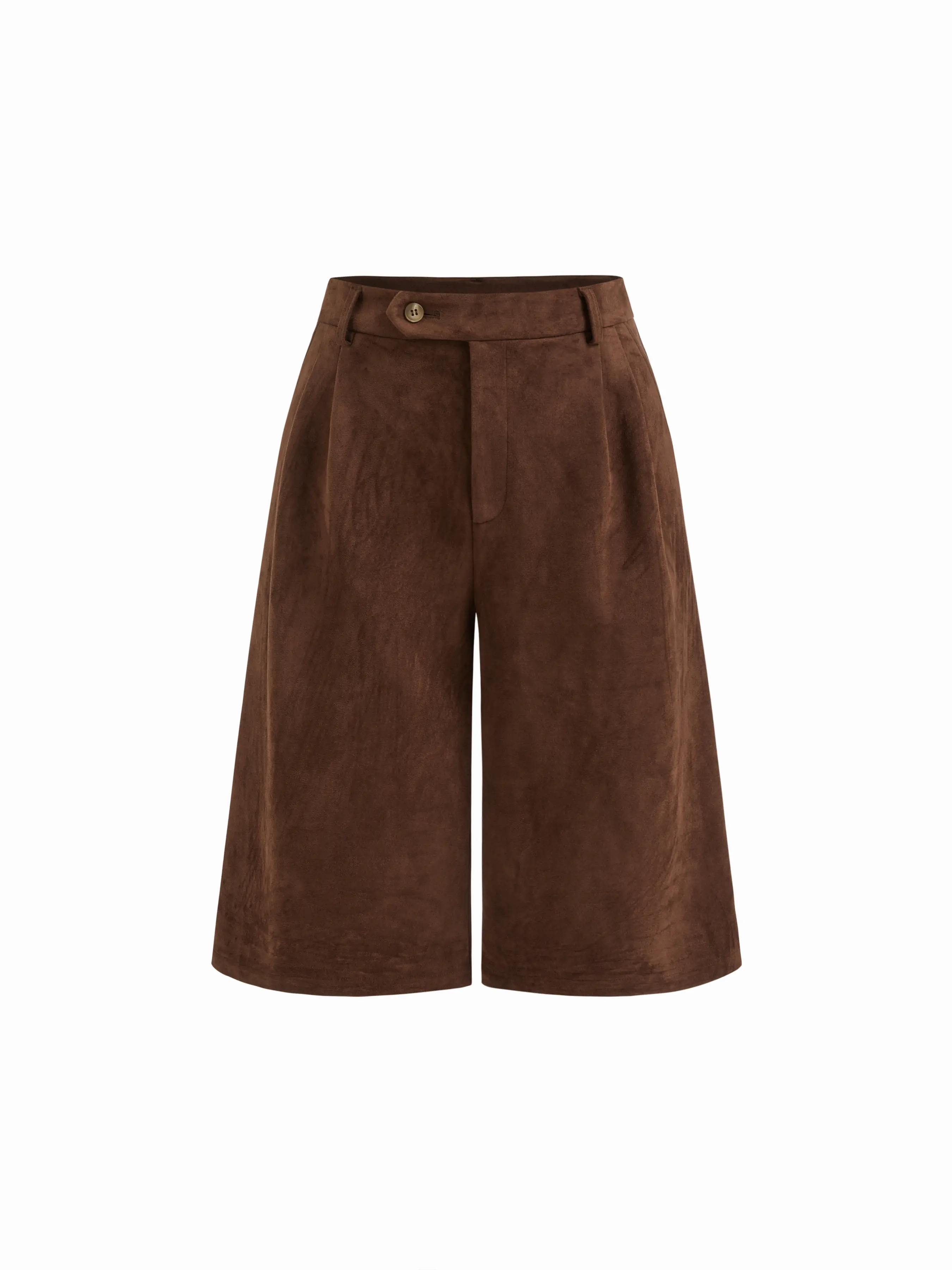 Cider Women's Basic Solid Color Suede Bermuda Shorts, Casual Low Rise Pleated Bottoms for Everyday Wear, Minimalist