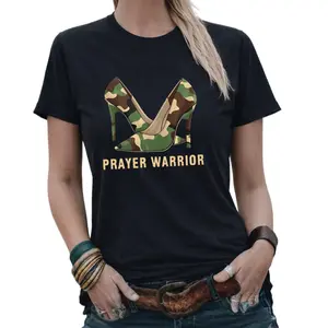 Camo High Heel Prayer Warrior Shirt – Inspirational Faith Graphic Tee for Women