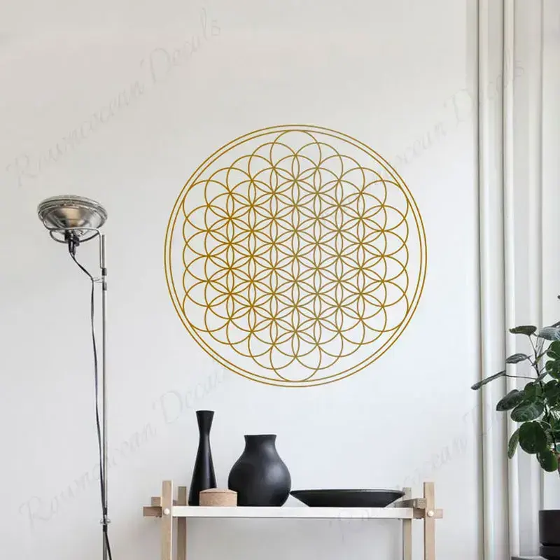 Flower Of Life Geometric Wall Stickers Vinyl Circle Mandala Style Yoga Studio Decoration Decals Living Room Bedroom Murals A641
