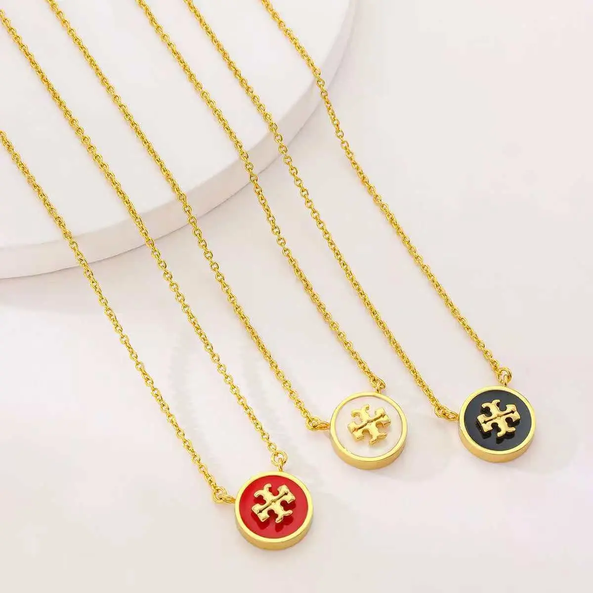 Tory Burch Multi‑Color Enamel Round Adjustable Pendant Necklace Women Jewelry