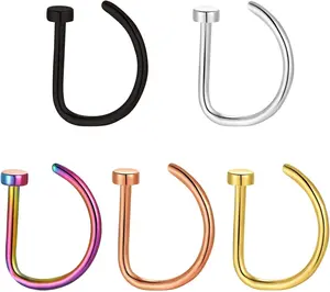 8PCS D Shaped Fake Nose Ring Hoop, 8mm Stainless Steel Fake Nose Piercing Lip Hoop Rings Faux Septum Ring for Women Men