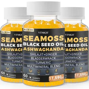 3 Bottles of VTMGO Sea Moss Supplement - All-in-One Multivitamin with Black Seed Oil, Ashwagandha & 15+ Extra Strength Ingredients - 60 GUMMIES - Natural, Healthcare