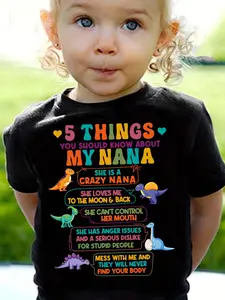 Toddler Girl's Cartoon Dinosaur & Letter Print Round Neck Tee, Fashion Casual Crew Neck Short Sleeve T-shirt for Daily Outdoor Wear, Kids Clothing for Summer, Funny Graphic Tees, Funny Birthday Shirt