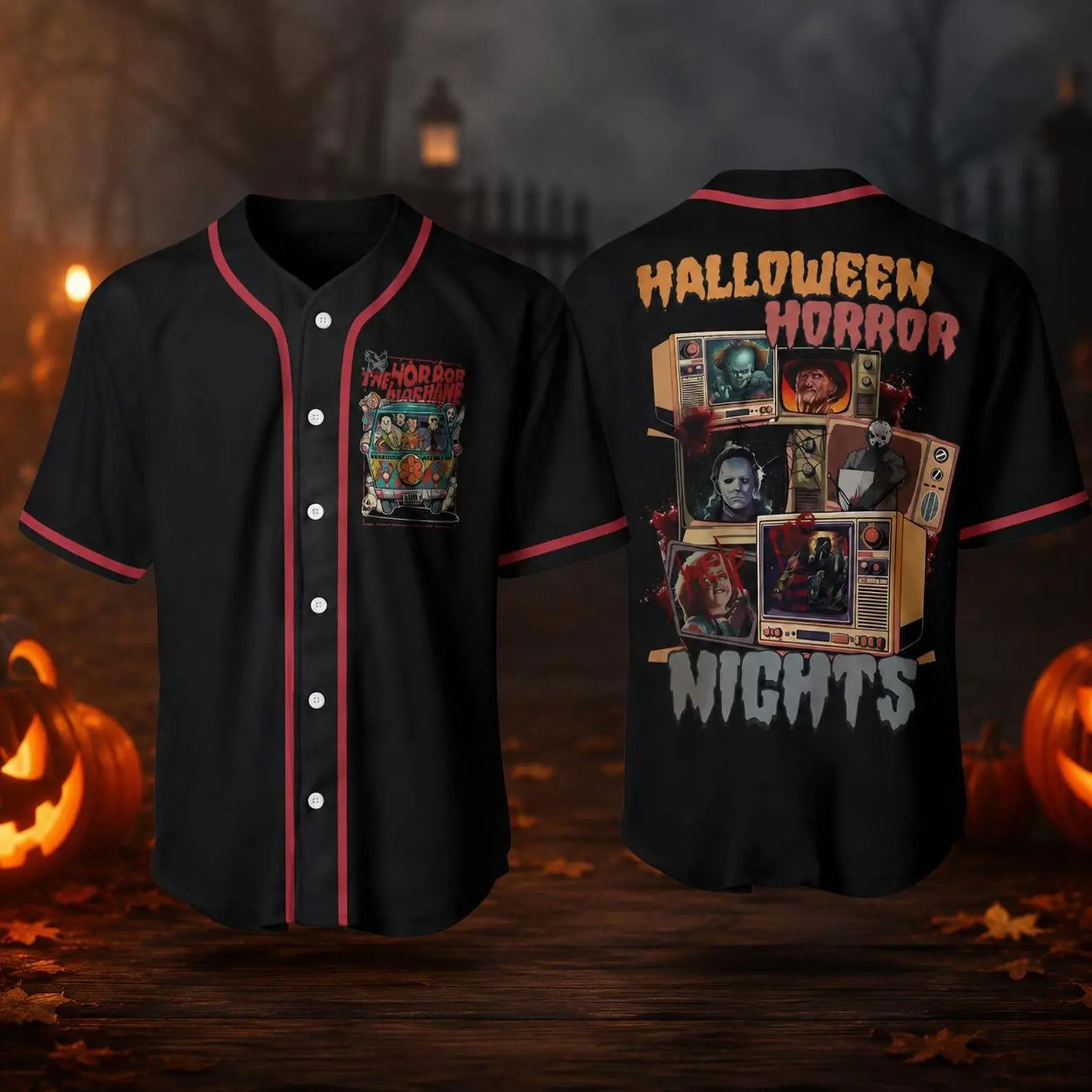 Halloween Horror Movie Baseball Jersey, Retro Scary Film Shirt, Spooky Season Button Up, Horror Fan Gift, Halloween Party Outfit