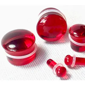 PAIR Red Glass Single Flare Plugs Gauges Tunnels Earlets Body Piercing Jewelry