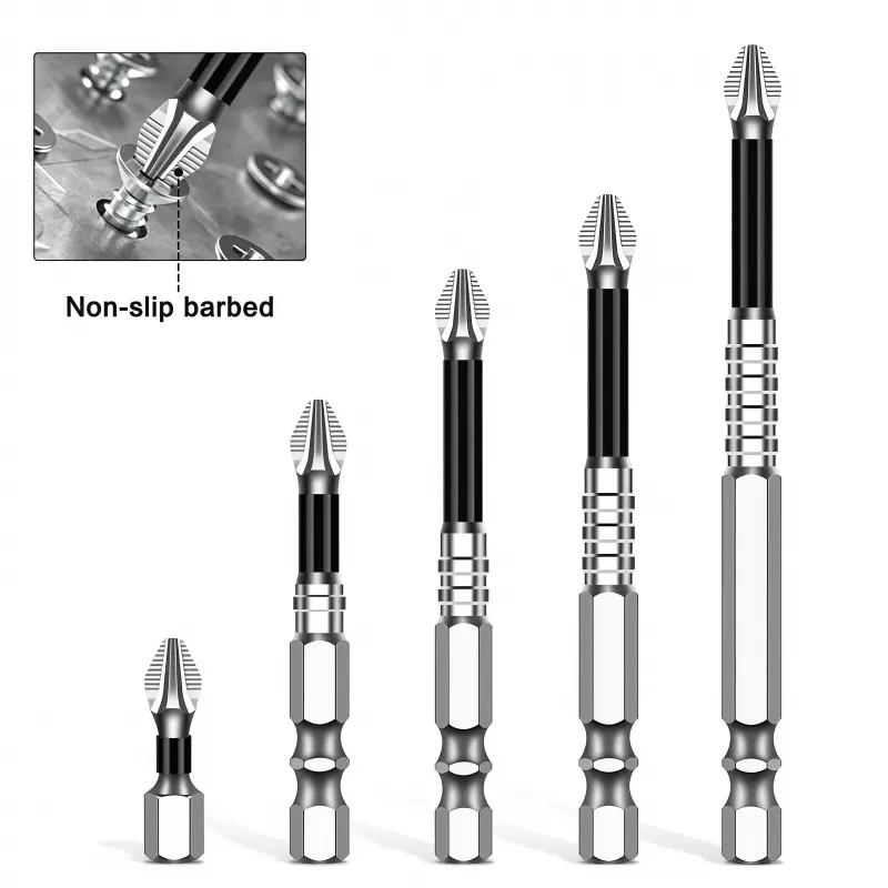 K5 Titanium Plating 65mm Anti-slip Screwdriver Bit Set 1/4" Hex Shank PH2 Cross Magnetic Screwdriver Bits for Versatile Use