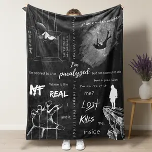 NF Rap Music Blanket Paralyzed Lyrics Mansion Album Theme Soft Flannel Fleece Throw Where is the Real Me Art Design for Couch Sofa Bed Cozy Real Music Fan Gift Skin-Friendly Lightweight Breathable Bedspread