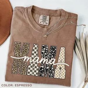 Comfort Colors Checkered Mama T-Shirt, Mothers Day Gift Mom Shirt, Retro Mama Tee, Gift For Mom Mama Shirt, Leopard Mama Tee