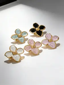 Elegant Enamel Flower Earrings, Stainless Steel Material, Macaron /blue/ Floral Design, Vintage Aesthetic Charm