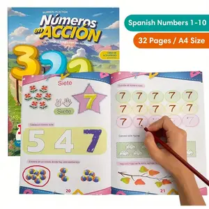 Spanish Alphabet & Number Practice Book, Pre-K & Kindergarten Home/school Course, 32 Pages Bilingual Learning Book, Tracing, Words, Math Counting Shapes