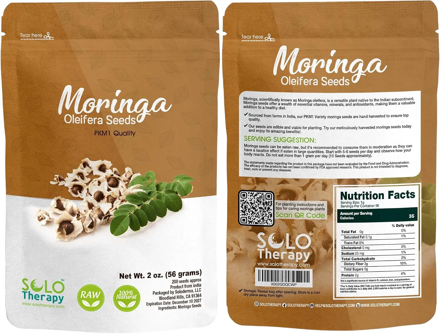Moringa Seeds | 200 Seeds Approx. | Premium Quality | PKM1 | Edible | Planting | Moringa Oleifera| Malunggay | Semillas De Moringa | Drumstick Tree | Seeds from India (2 oz)