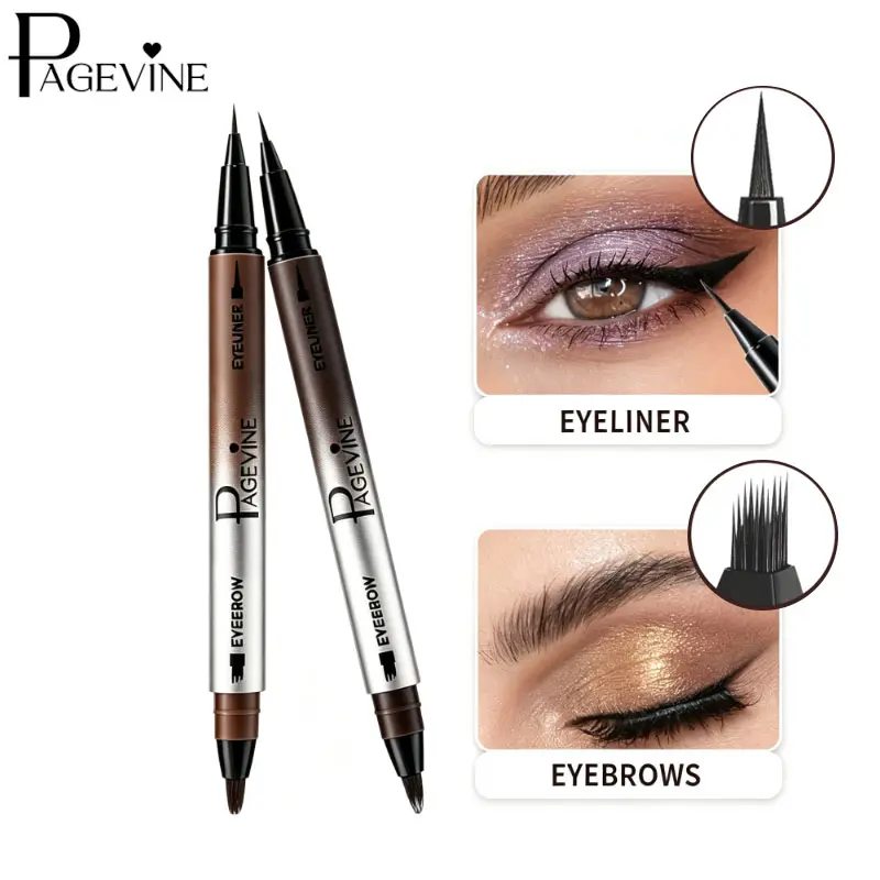 Natural Makeup Eyebrow Pencil and Eyeliner Pen 2 in 1 Beauty Tool, Multi Tip Brow Enhancer for Soft Hair Like Strokes with Precision Eye Liner Applicator, Creates Clean Girl Makeup Style, Easy Application for Beginners, School and Everyday Looks