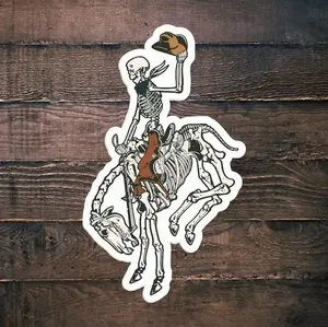 Skeleton Cowboy Riding Skeleton Horse Sticker, Skeleton Rider, Cowboy Skull, Halloween Sticker, Laptop Water Bottle Decal Sticker