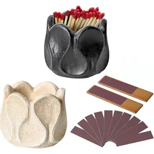 Concrete Holder with Striker, Decorative Jar for Candles,, and Home, Vintage Matchstick Holder with Bamboo Striker Piece, Matches Not Included