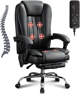 Heavy-Duty Reclining Office Chair with Massage & Heat – 6 Vibration Points, Padded Armrests, 360° Rotation, 400LBS Weight Capacity（Black）