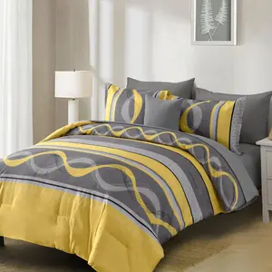 Yellow Comforter Set Queen Size,8 Pieces Bed in a Bag Patchwork Striped Bedding Sets,Boho Soft Microfiber Bedding Set for All Season