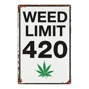 2D Flat, 1pc Weed Limit 420 Metal Sign - -Themed 420 Wall Decor with Weed Leaf & 420 Number Design, 8x12 Inch (20x30cm) Iron Retro Pot Leaf Sign for Home, Office, for Cave, or 420 Party Decoration, 2D Flat