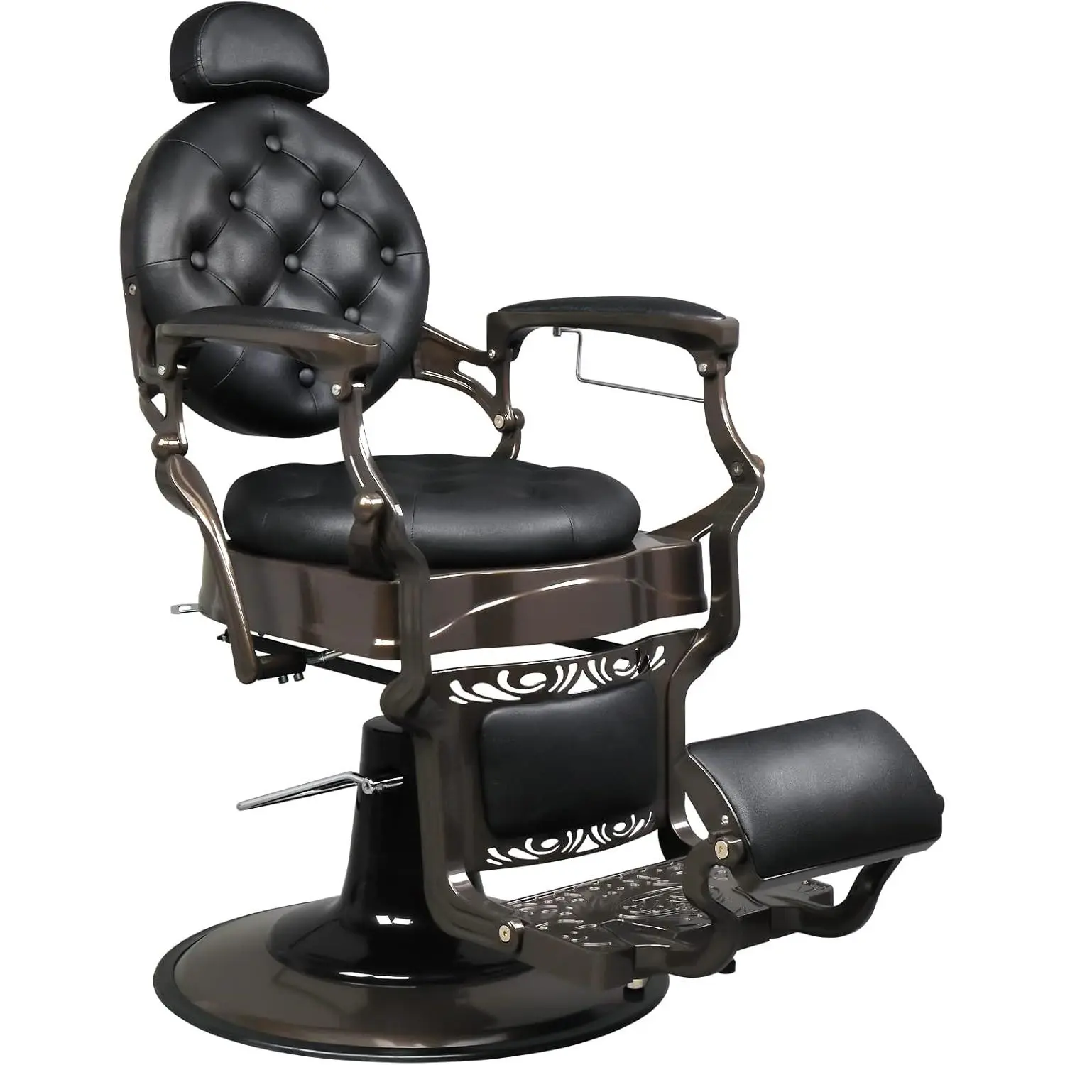 OmySalon Retro Leather Reclining Barber Chair - Sturdy Stable Cushioned Commercial Salon Furniture, 20" Seat Dia, Heavy-Duty Hydraulic Sponge Padding, 360-Degree Swivel, Wipe Clean for Barber Shop Professionals