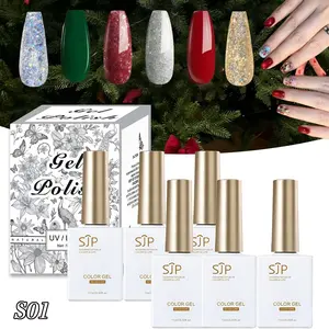 6 Color Christmas UV Nail Gel Polish Set, Green，red，Silver Glitter Champagne Tone, Perfect for New Year Fall Holiday Nail Art