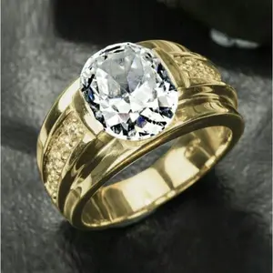 Round gold ring for men, jewelry gift for business, wedding, engagement, party