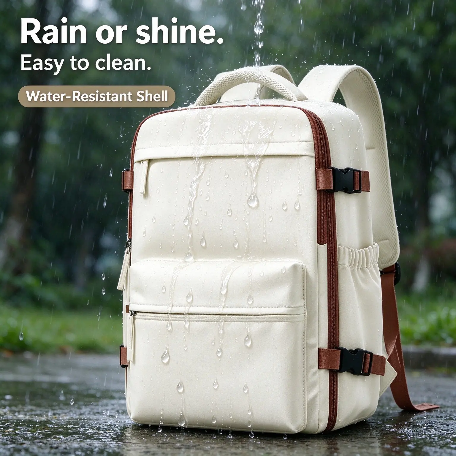 Retro Cream Multi-Functional Vacuum Compression Backpack with Manual Vacuum Pump, Water-Resistant Unisex Travel Laptop Personal Item Backpack