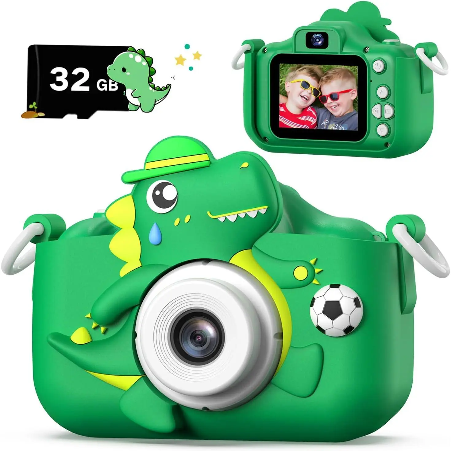 GJ X-CMA03 Dinosaur Kids Camera for Boys Girls, Toddler Digital Selfie Camera with Cute Protective Cover and 32G SD Card, Christmas Birthday Gifts Toys for 3 4 5 6 7 8 9 10 11 12 Years Old Little Girls and Boys