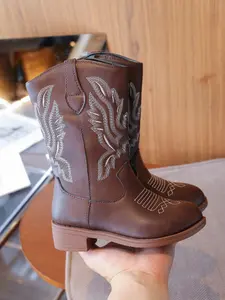 Girls' Sparkly Western Cow Girl Boots, Embroidered Floral Pattern, Glitter Toe, Comfortable Sole, Kids' Footwear for Rodeos, Concerts & Daily Wear