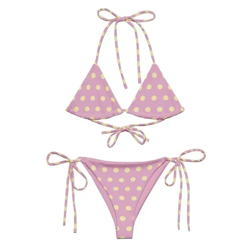 Pink Polka Dots , Bikini Printed Bikini 90s 80s, Triangle Bikini