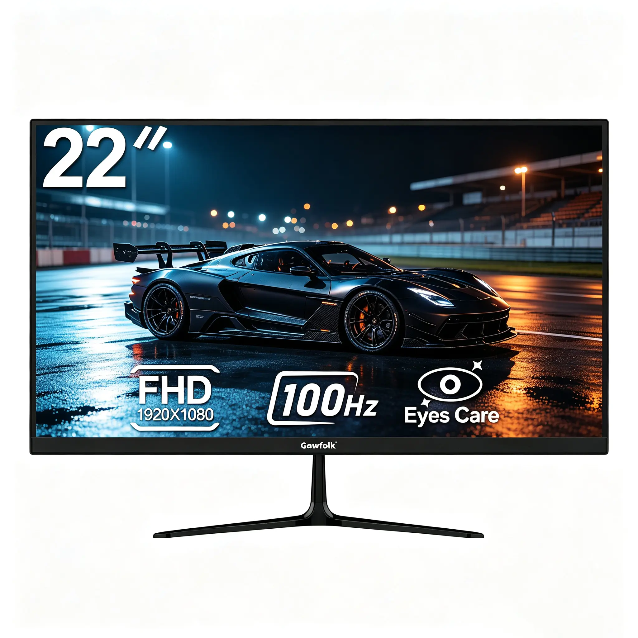 Gawfolk 22 Inch FHD Computer Monitor, 100Hz VA Panel 1920x1080, Ultra-Thin Zero Frame, Eyes Care Flicker-Free, HDMI VGA, 98% sRGB, for Home Office & Students