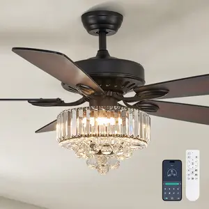 Crystal Ceiling Fan with Light with APP/Remote Control DC Motor 6 Speeds Timing  Reversible Wind Dimmable LED Light for Living Room, Dining Room,Bedroom,Restaurant,Hotel,Study, Office