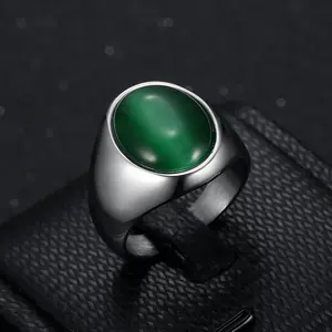Retro Business Men's Stainless Steel Ring, Oval Cat Eye Stone Decoration, Business Fashion Hand Accessories
