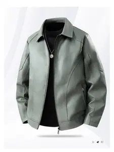 Large Size Men's Classic Lapel Fake Leather Jacket, Casual Zipper Motorcycle Coat, Multifunctional Daily Outerwear, Spring & Fall Style