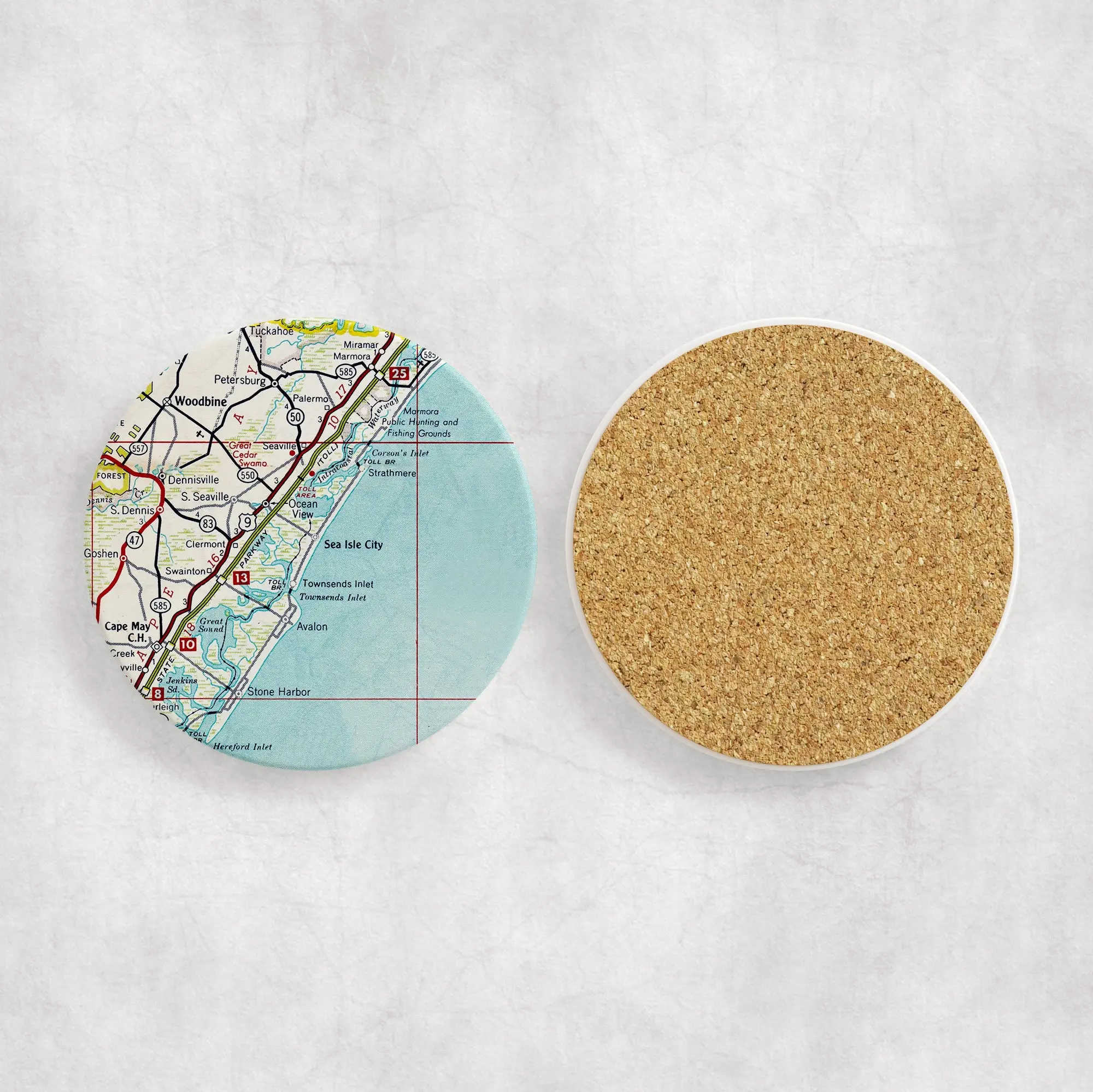 Sea Isle City New Jersey Map Coasters | Set of 4 Vintage Sea Isle City New Jersey Drink Coasters | Travel-Inspired Home Decor