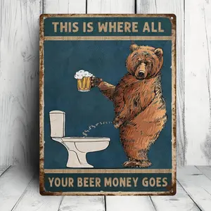 Funny Beer Lover's Bathroom Humor Sign - "This Is Where It All Goes" - Rustic for Man Cave, Home Bar, or Bathroom Decor - Durable Aluminum Metal Plaque - No Wiring Needed - Perfect Gift for Beer Enthusiasts, Beer Accessories