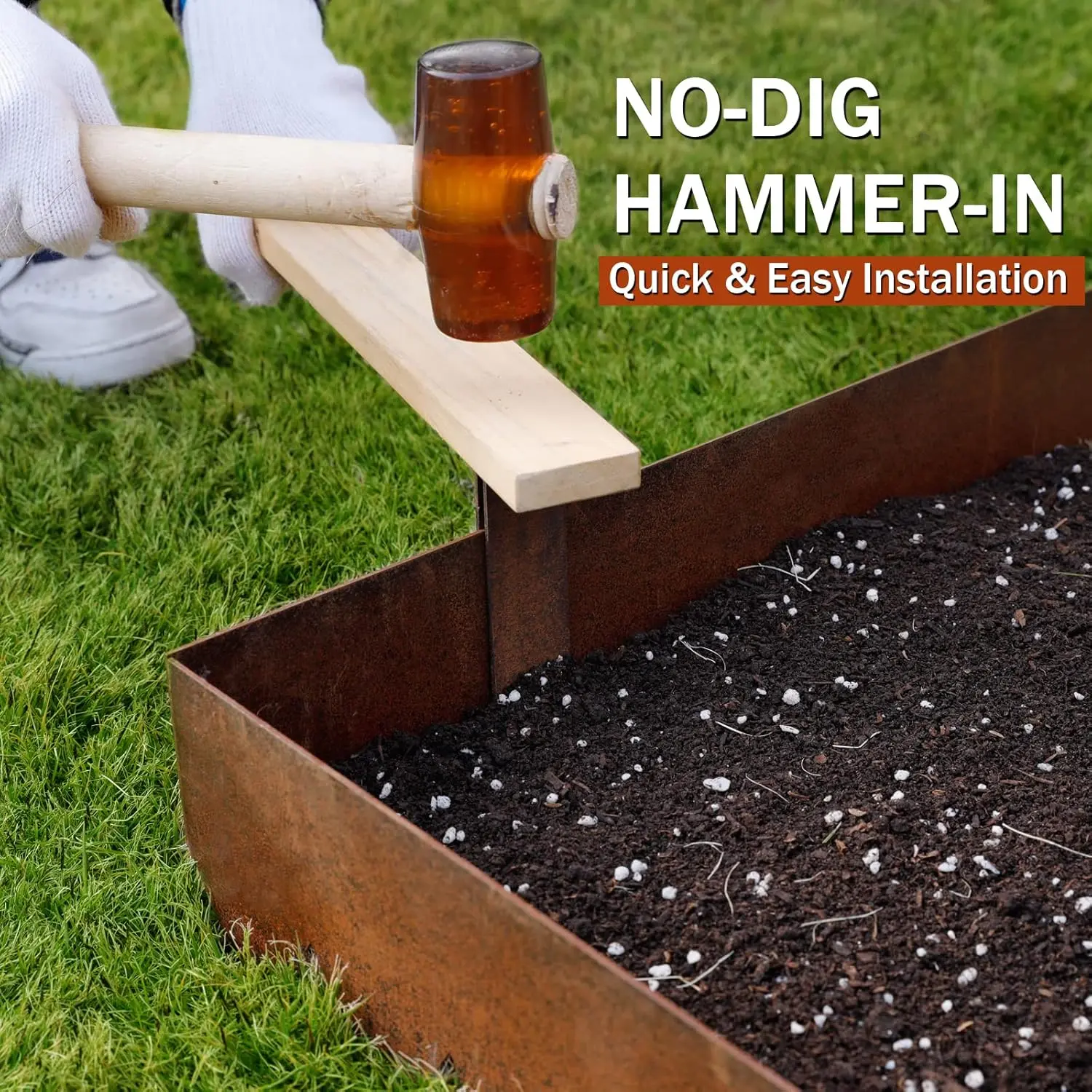Davyline Cor-Ten Steel Landscape Edging with Black Protection Strips - Rust Patina Finish 40" L x 5.5" H (20Ft Total) - Hammer-in 14-Gauge Metal Corten Lawn Yard Edging Border w/ 7 Clips
