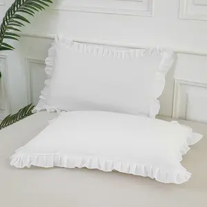 Solid Color Ruffle Trim Pillowcase, 2 Counts Soft Comfortable Pillowcase without Filler, Pillow Protector for Home Bedroom Dormitory Hotel